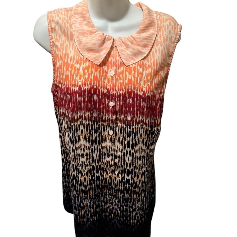 CAbi Love Peter Pan Collar Blouse Sz L #3078 Peach Cran Black Summer Preppy